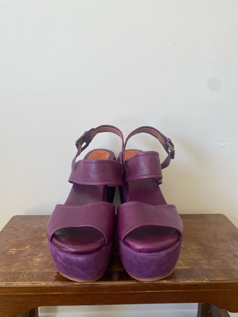 Purple Suede Platform Wedge Sandals - Picture 2 of 8